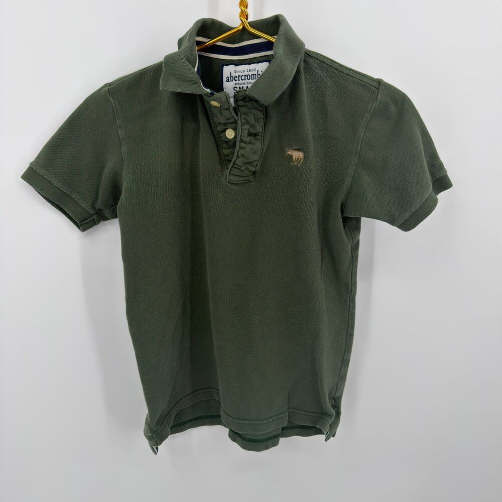 Abercrombie Polo Shirt Short Sleeve Y2K Boys Size Small Olive Green Pique Cotton